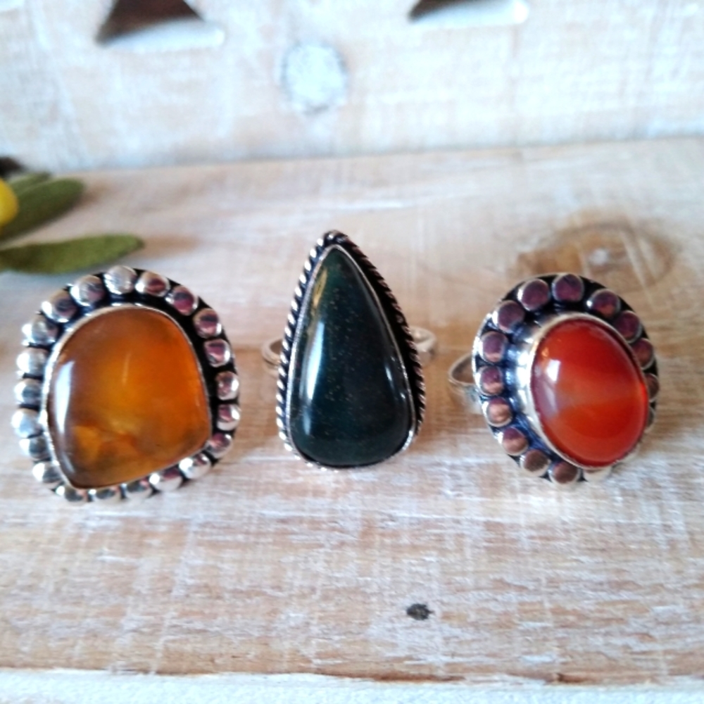 3 SET SILVER- STONE RINGS NWOT